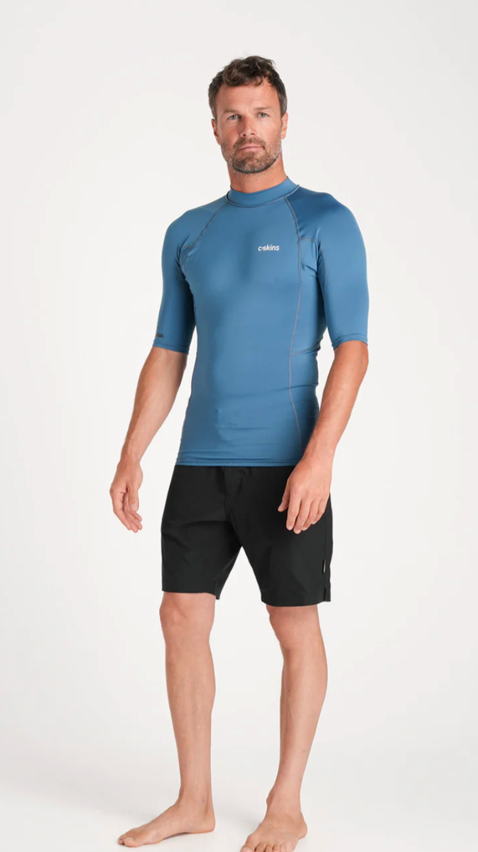 C-Skins NuWave UV Basics Mens Short Sleeve Rash Vest - Steel Blue