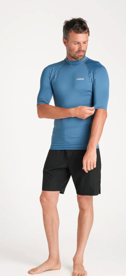 C-Skins NuWave UV Basics Mens Short Sleeve Rash Vest - Steel Blue