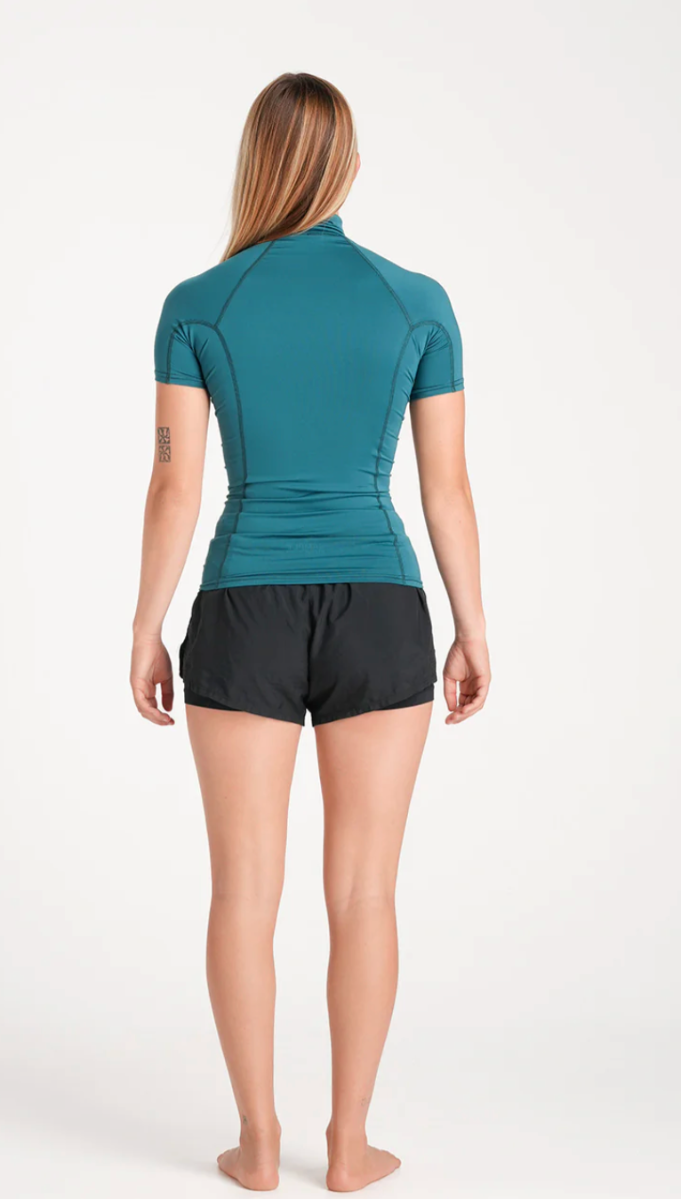 C-Skins NuWave Rash X Womens Short Sleeve Rash Vest - Emerald/Light Blue