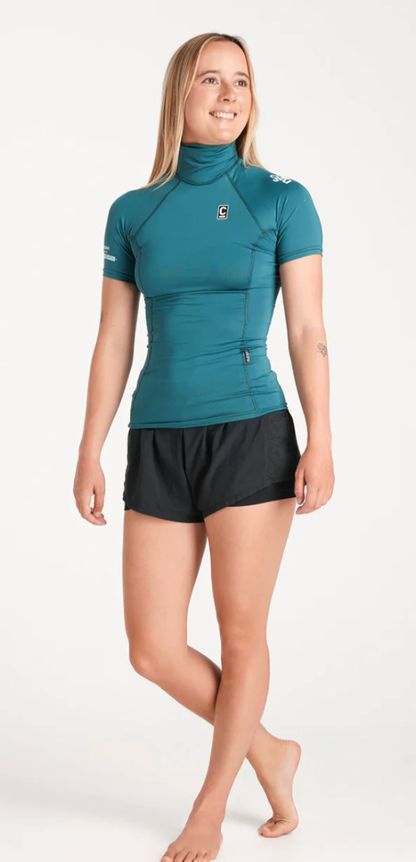 C-Skins NuWave Rash X Womens Short Sleeve Rash Vest - Emerald/Light Blue