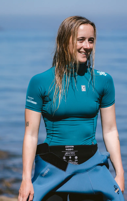 C-Skins NuWave Rash X Womens Short Sleeve Rash Vest - Emerald/Light Blue