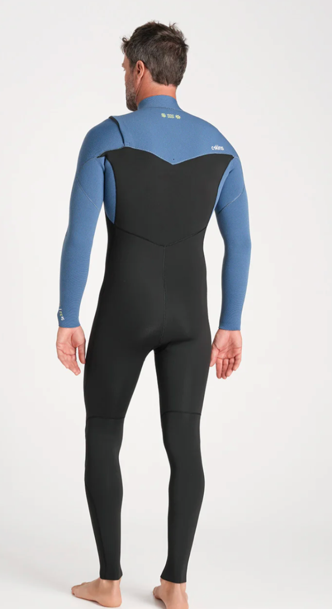 C Skins NuWave Session 3/2mm Mens GBS Chest Zip Summer Wetsuit 2026 - Black/Steel Blue X /Lime