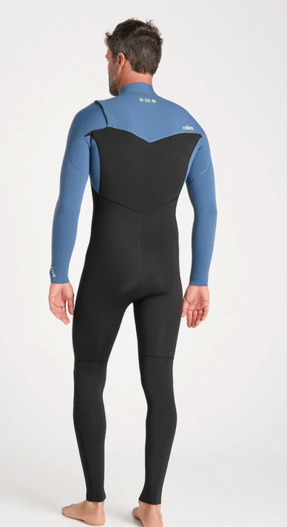 C Skins NuWave Session 3/2mm Mens GBS Chest Zip Summer Wetsuit 2026 - Black/Steel Blue X /Lime