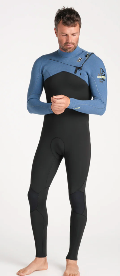 C Skins NuWave Session 3/2mm Mens GBS Chest Zip Summer Wetsuit 2026 - Black/Steel Blue X /Lime