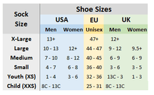 Xcel 2mm Bodyboard Fin Socks size chart