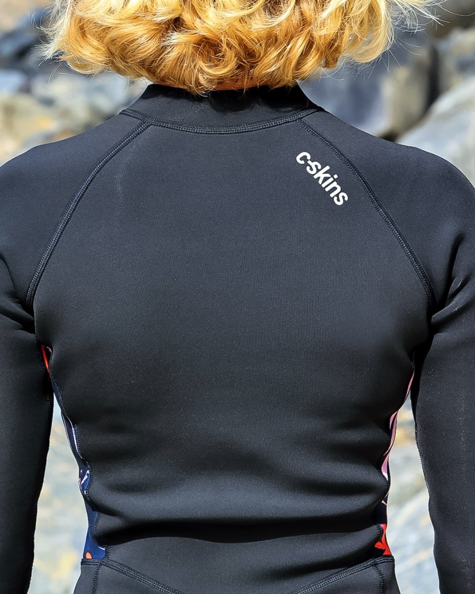 C-Skins NuWave Solace Lite 2mm Womens Flatlock Front Zip Long Sleeve Surf Suit - Black / Tropical