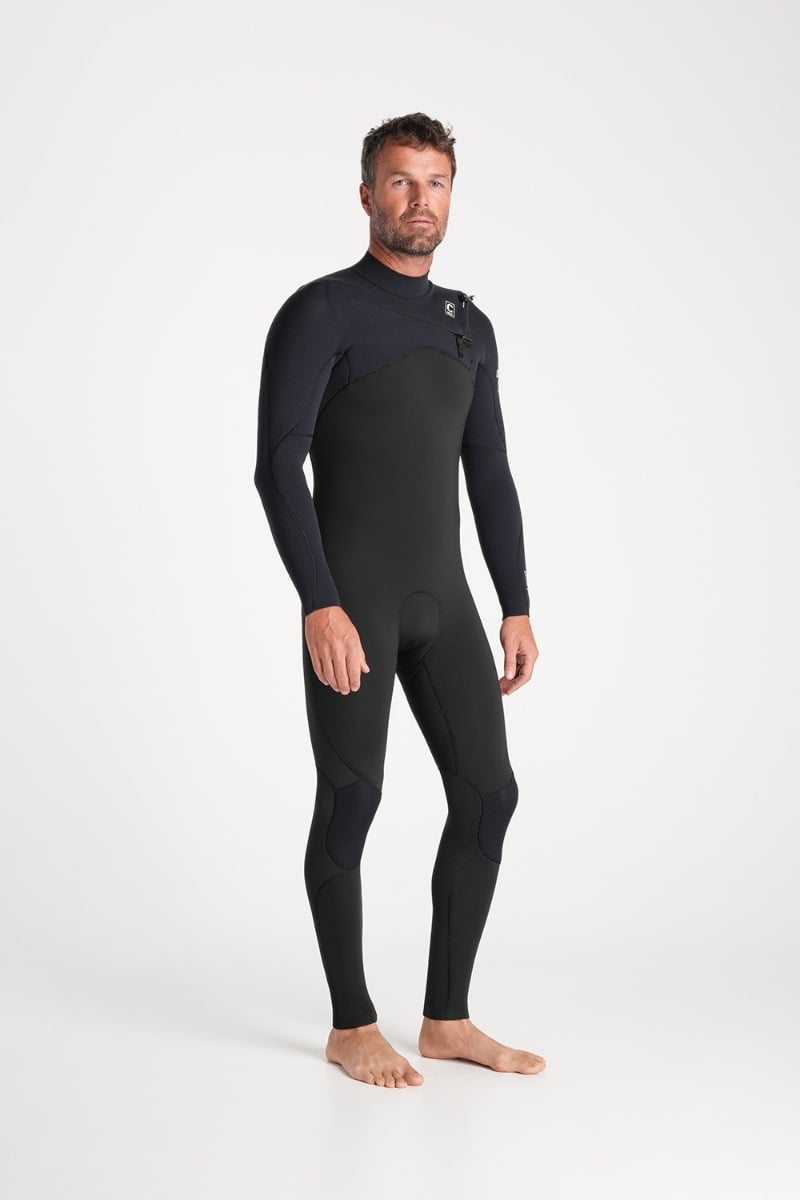 C-Skins NuWave Session 4/3mm Mens GBS Chest Zip Wetsuit 2026 - Black/Black X/Silver