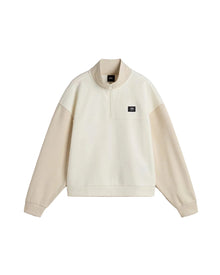 Vans Womens Colorblock Half Zip Mock Neck Sweatshirt in Marshmallow/Oat