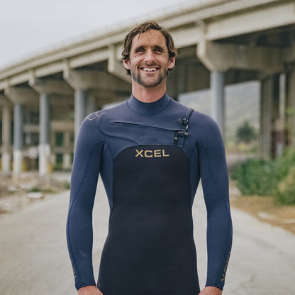 Xcel Comp + 4/3mm Men's Chest Zip Wetsuit 2025 - Black/Blue Nights